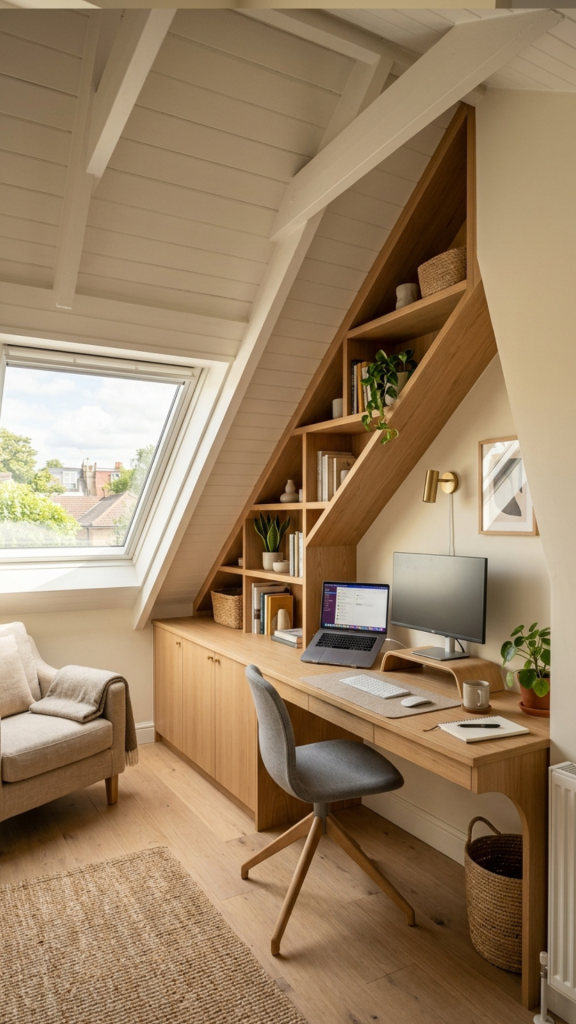 Attic Office Ideas Sloped Ceiling Cozy Workspace