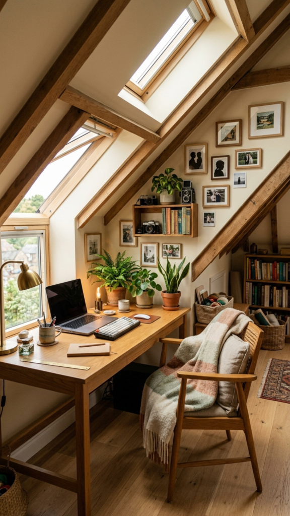 Attic Office Ideas Sloped Ceiling Cozy Workspace