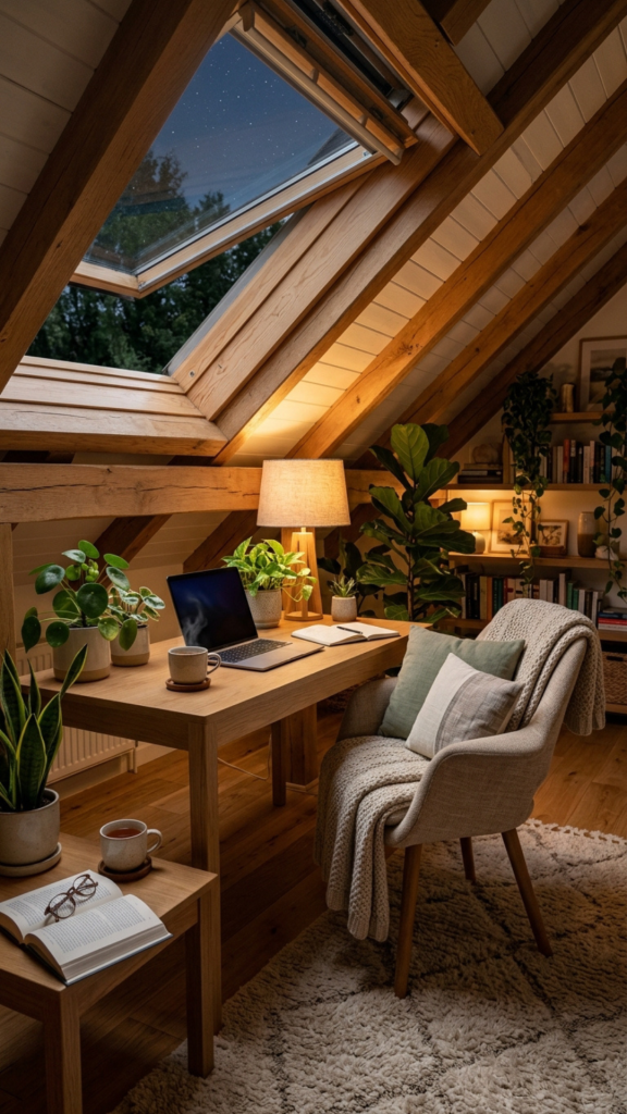 Attic Office Ideas Sloped Ceiling Cozy Workspace