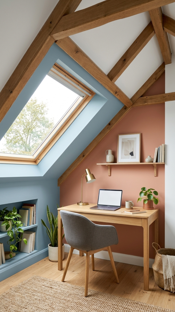 Attic Office Ideas Sloped Ceiling Cozy Workspace