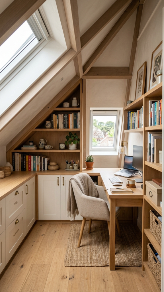 Attic Office Ideas Sloped Ceiling Cozy Workspace