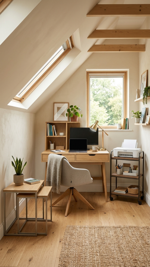 Attic Office Ideas Sloped Ceiling Cozy Workspace