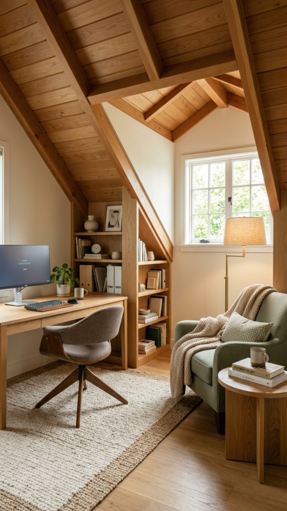Attic Office Ideas Sloped Ceiling Cozy Workspace